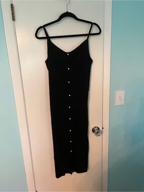 aerie Black Button-Front Maxi Slip Dress